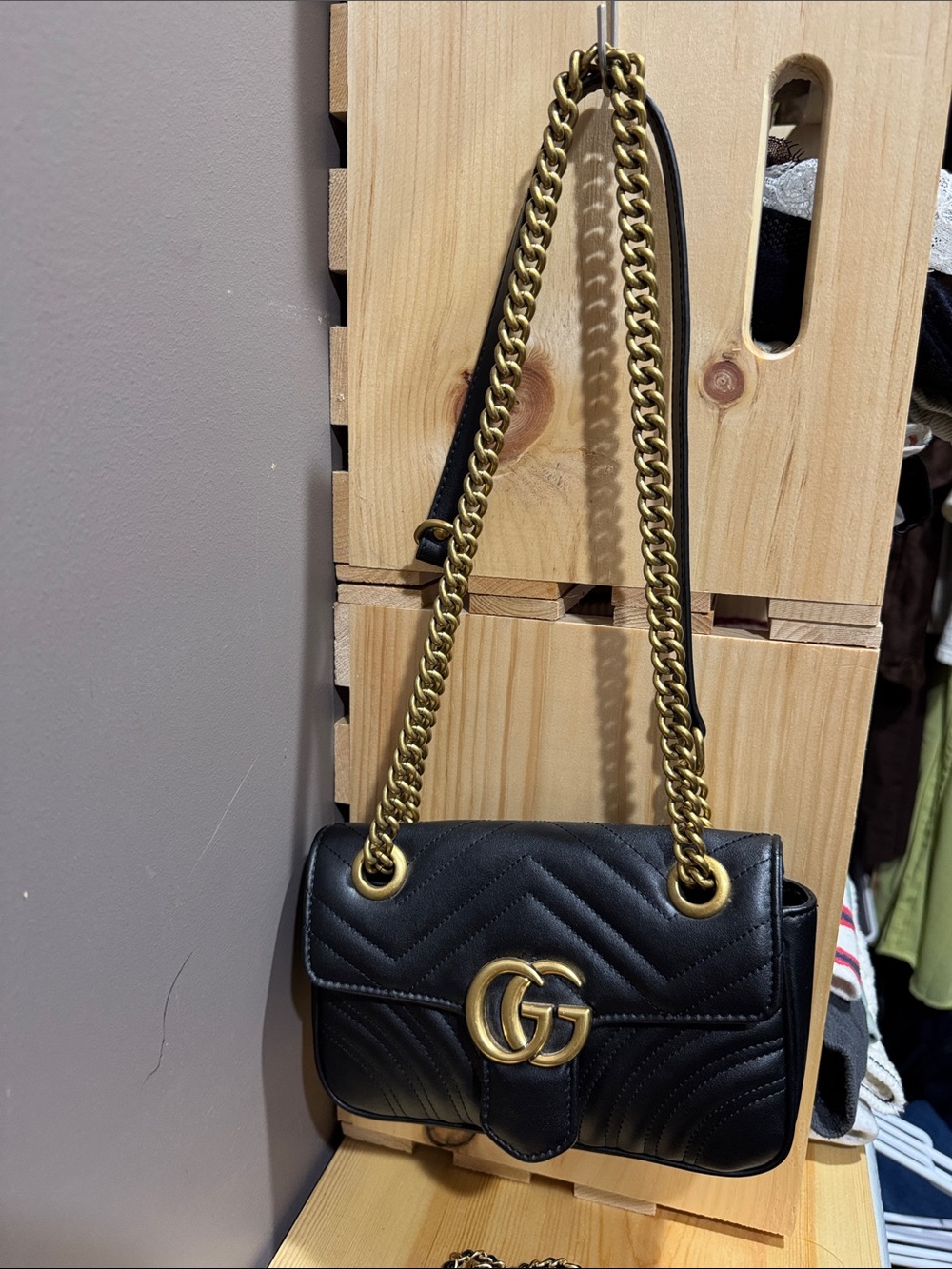 Gucci Black Quilted Shoulder Bag with Gold Hardware